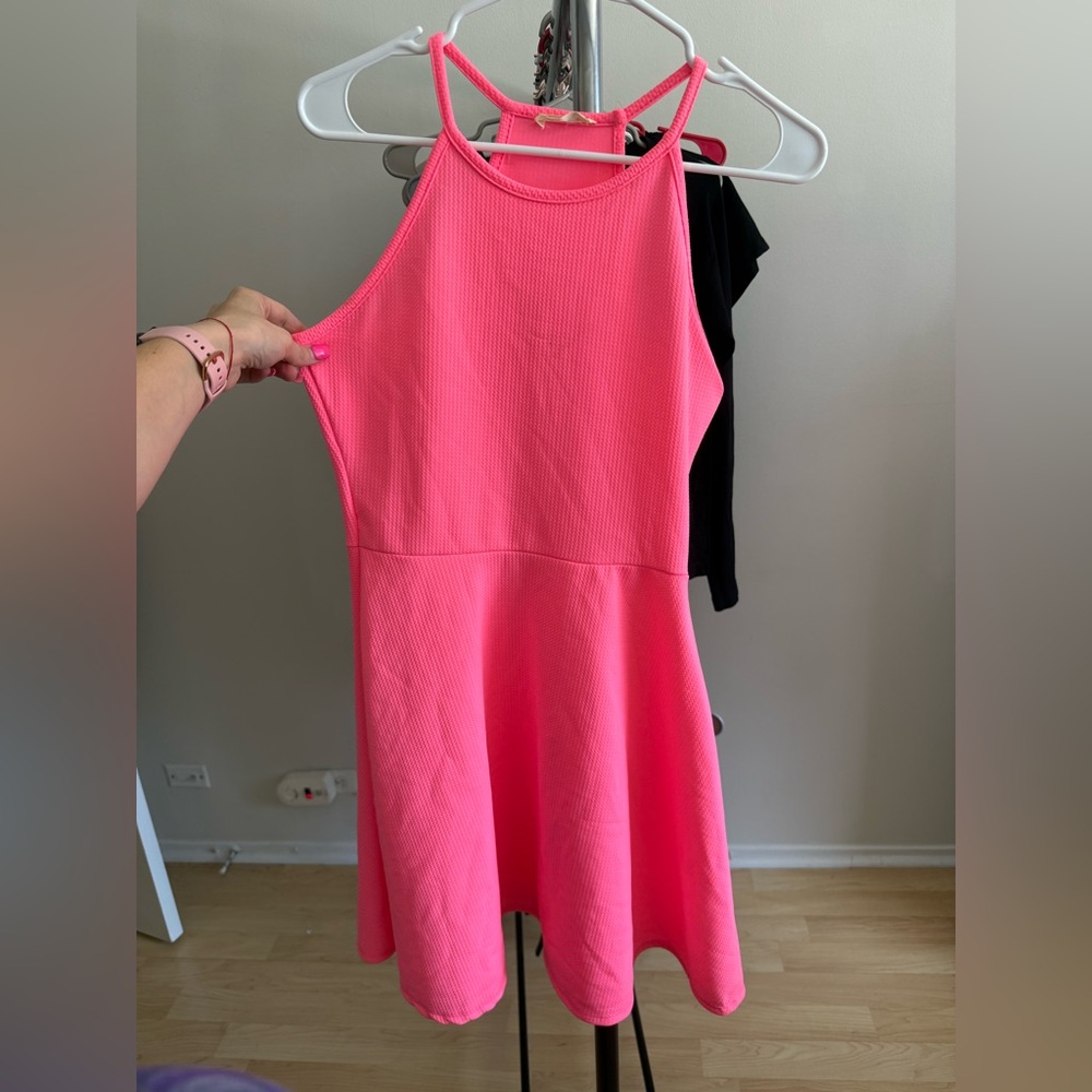 Olivia R Neon Pink Textured Flare Dress